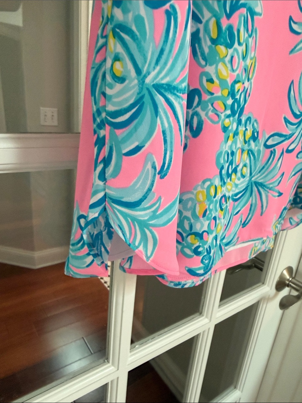 Lilly Pulitzer Pink Tropical Pineapple V-Neck Blouse - Picture 3 of 6